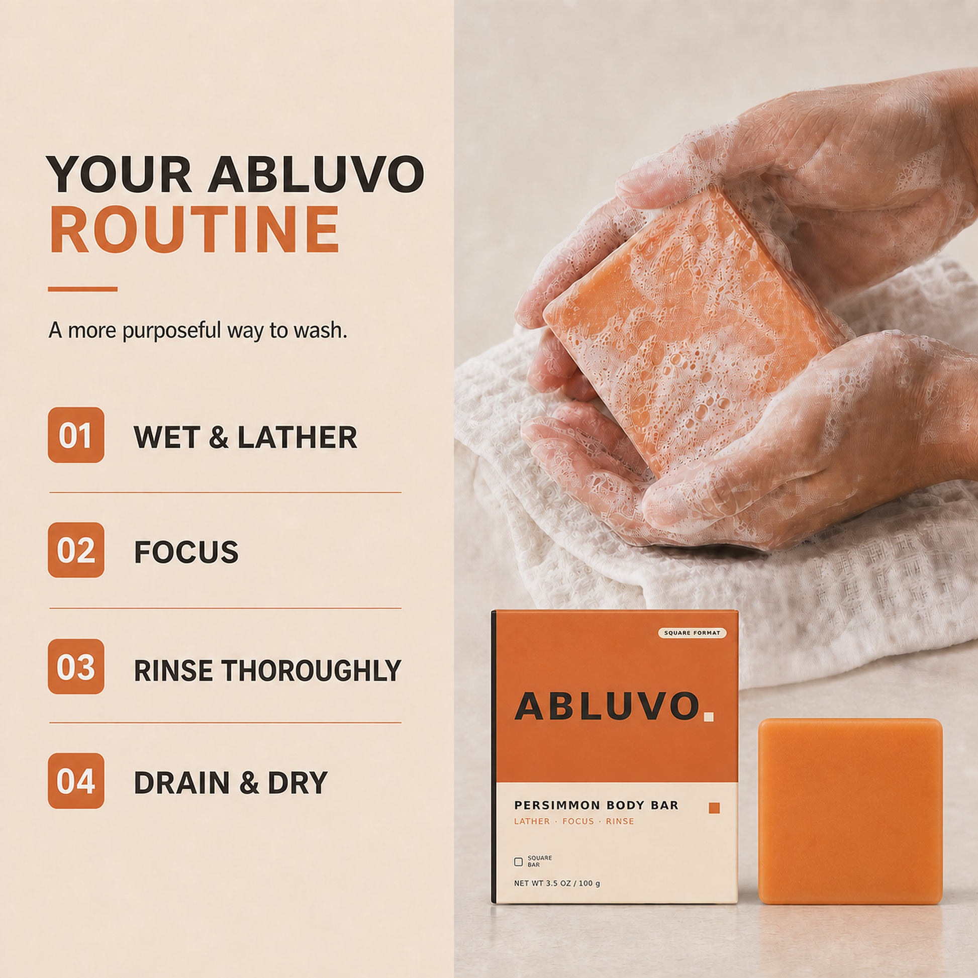 How to use the ABLUVO Persimmon Body Cleansing Bar