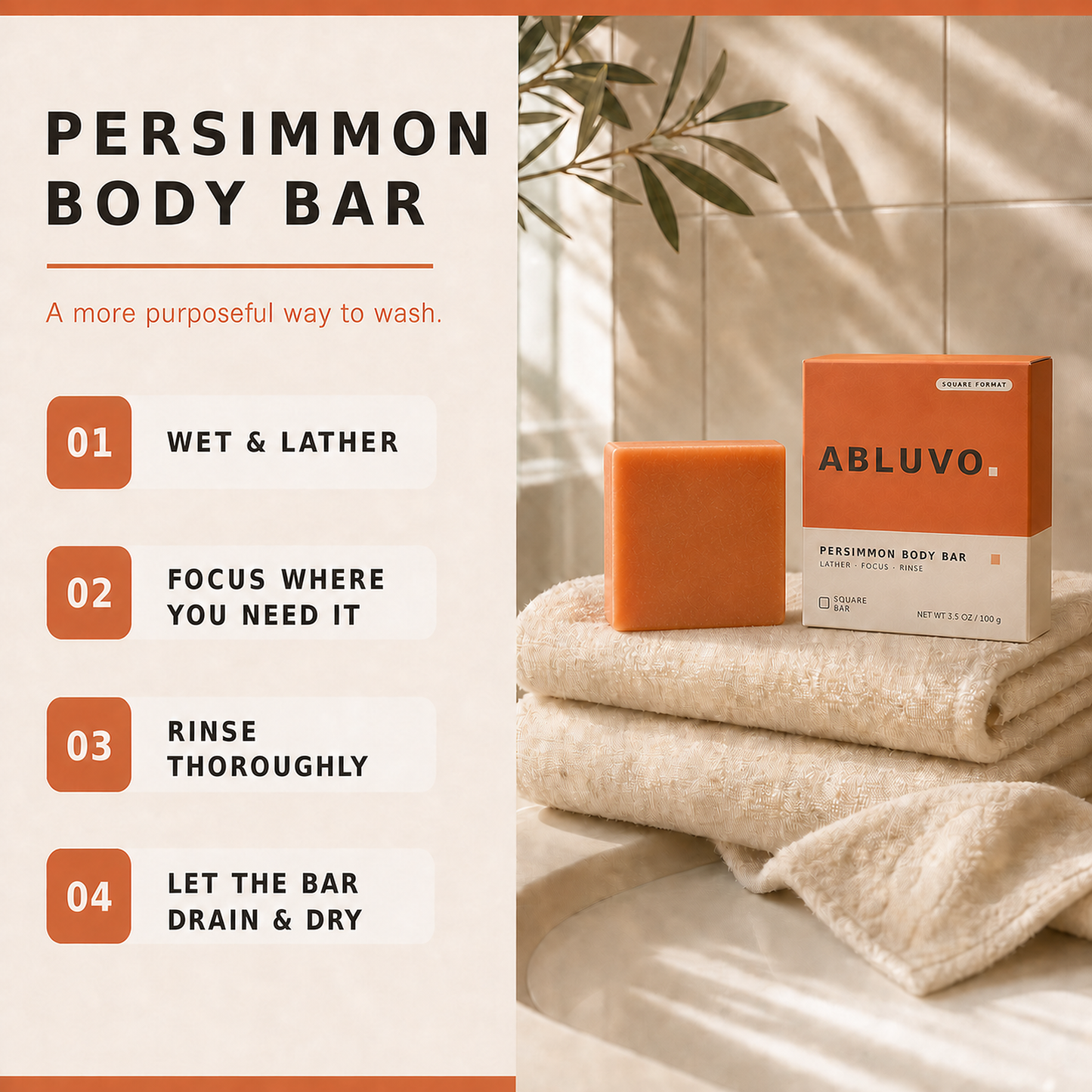 ABLUVO Persimmon Body Cleansing Bar routine