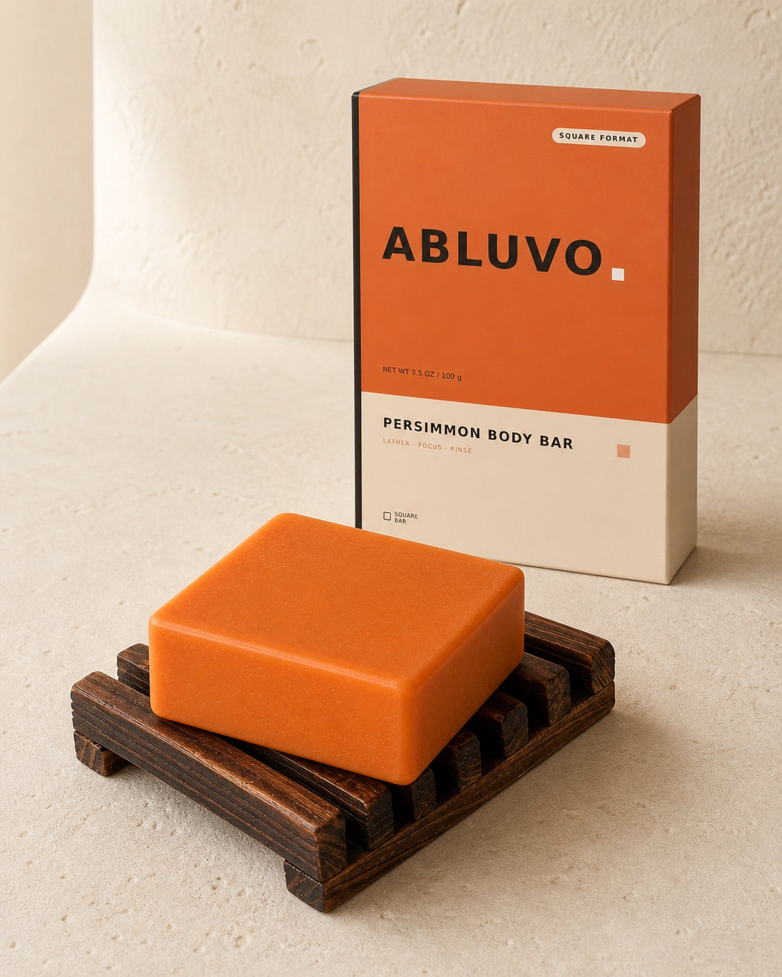 One ABLUVO Persimmon Body Cleansing Bar with packaging