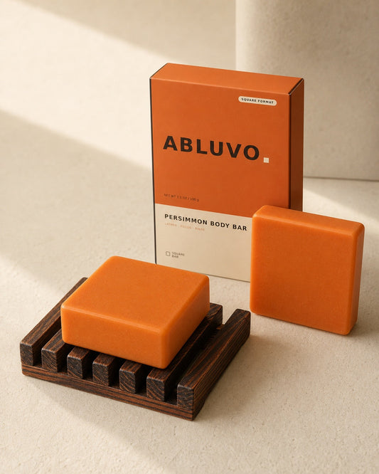 Two ABLUVO Persimmon Body Cleansing Bars with packaging