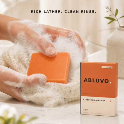 Rich lather with the ABLUVO Persimmon Body Cleansing Bar